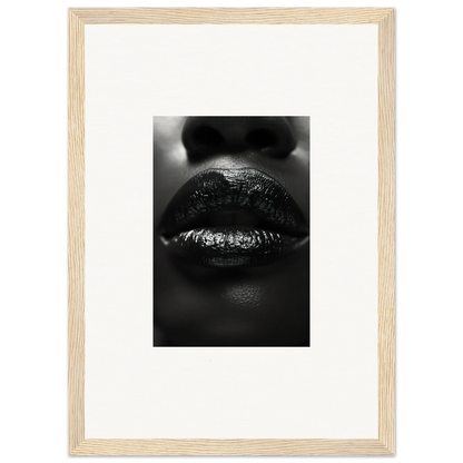 Close-up black and white glossy lips for a chic Nomad Kisses canvas print decor