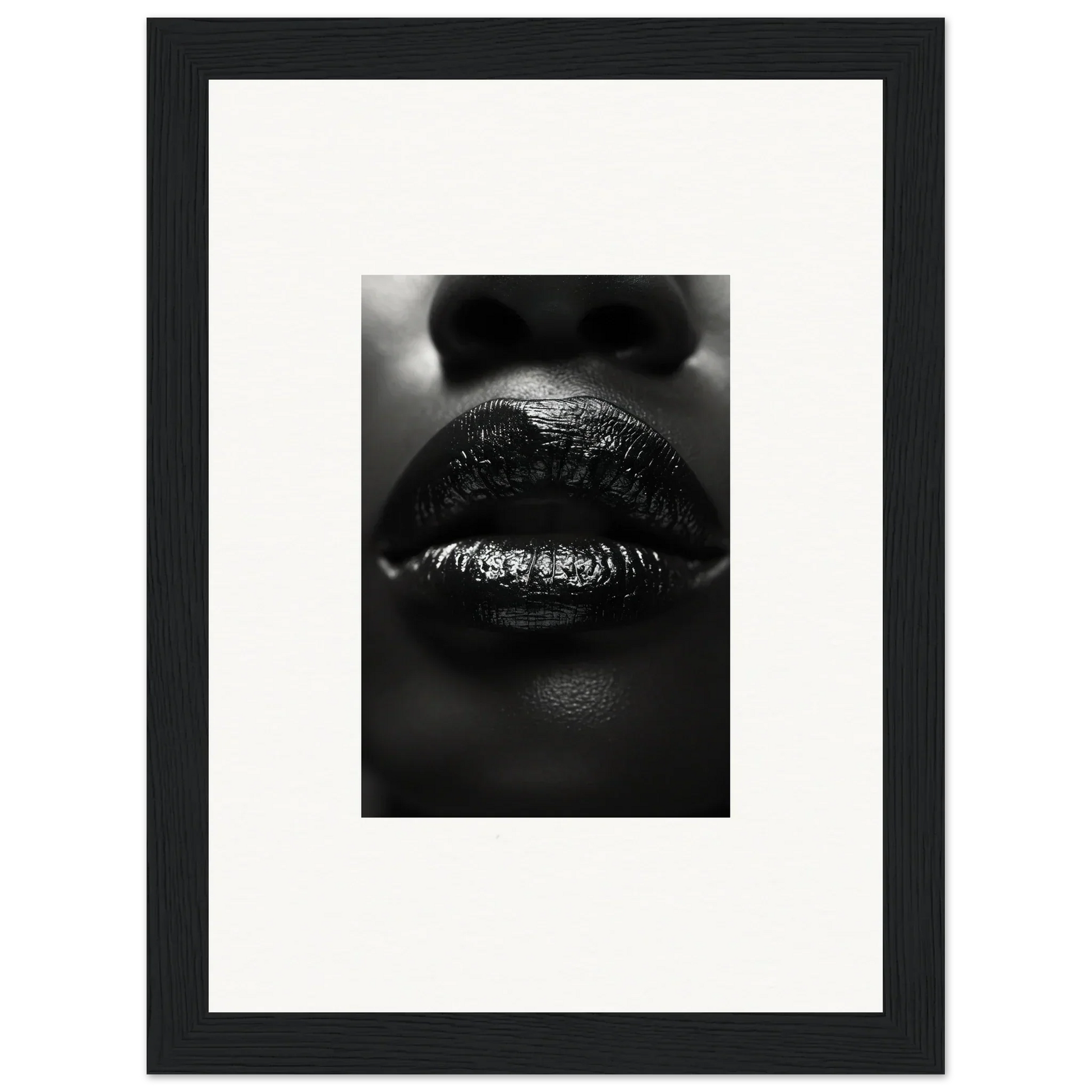 Close-up of glossy dark lips with metallic sheen from Nomad Kisses canvas print