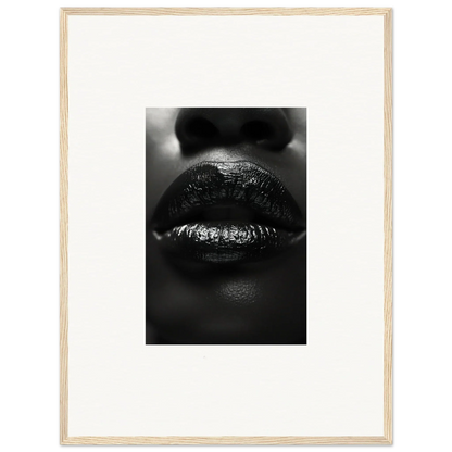 Close-up black and white glossy lips for a bold Nomad Kisses canvas print decor