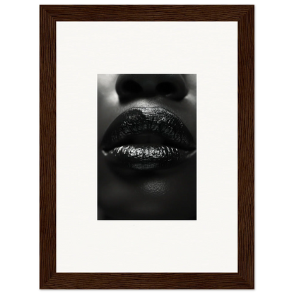 Close-up black and white glossy lips canvas print for room decoration and Nomad Kisses vibe