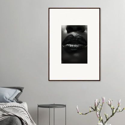 Close-up black and white photo of lips with glittery makeup for unique Nomad Kisses canvas print