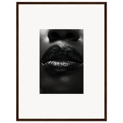 Close-up black and white glossy lips with metallic texture for Nomad Kisses canvas print