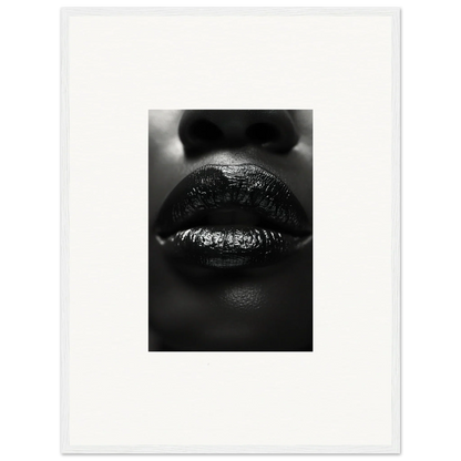 Close-up black and white photo of textured lips for cool Nomad Kisses canvas print