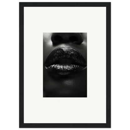 Close-up of shiny dark lips for a cool Nomad Kisses canvas print in black and white