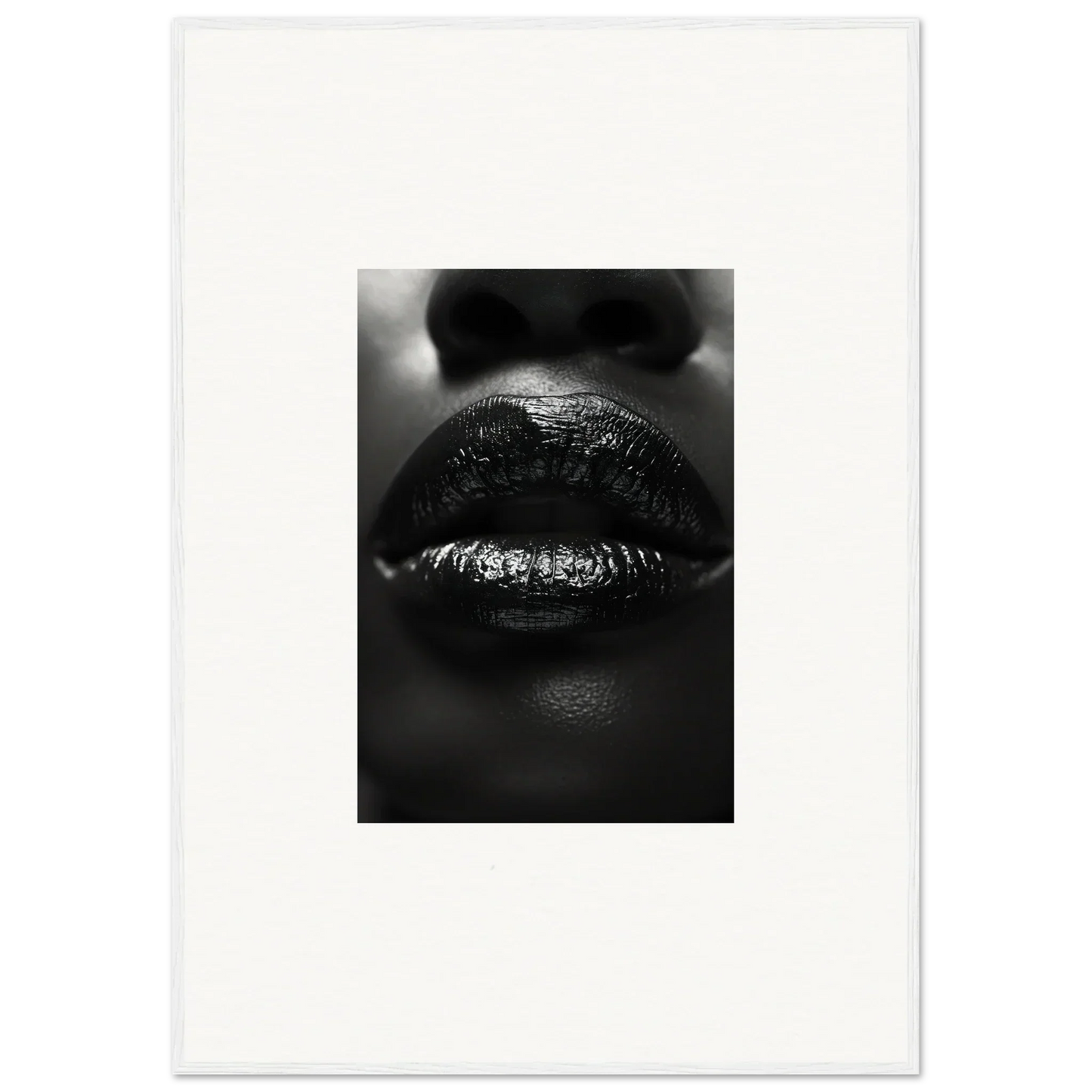 Close-up black and white glossy lips art for a stylish room decoration canvas print