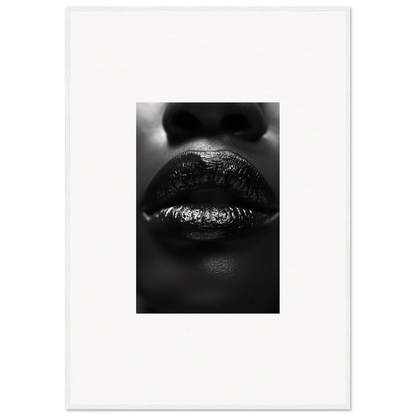 Close-up black and white glossy lips art for a stylish room decoration canvas print