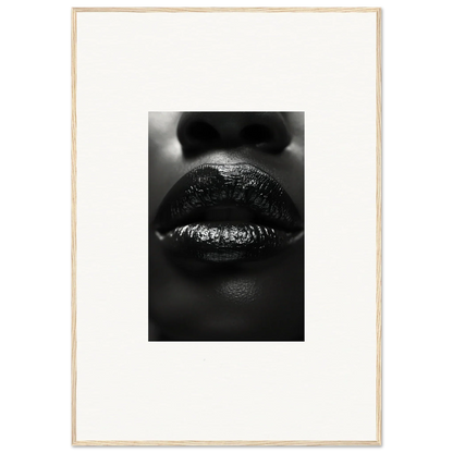 Close-up black and white glossy lips art for cool room decoration, Neon Nomad Kisses canvas print