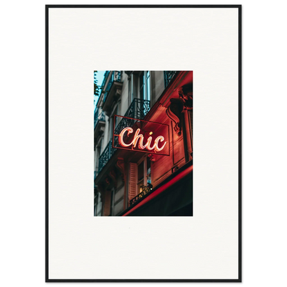 Neon Chic sign on red building facade, perfect for Parisian Reverie room decor