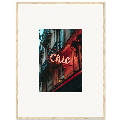 Chic neon sign on building facade, perfect for Parisian reverie room decor or framed wall art