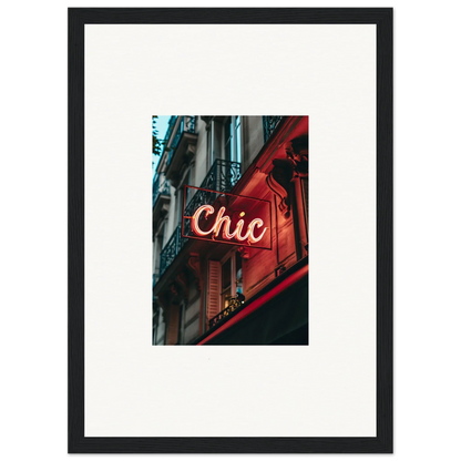 Neon sign reading Chic on a red-lit building for Parisian Reverie room decor