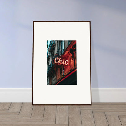 Framed wall art of neon Chic sign, enhancing Parisian Reverie room decor