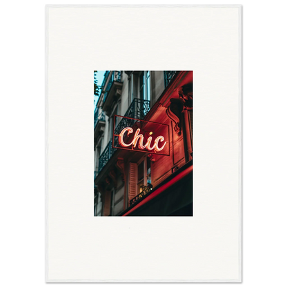 Neon sign reading Chic on a red storefront for Parisian Reverie room decor