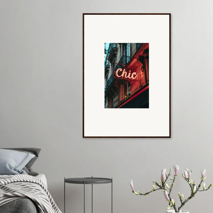 Framed wall art of a neon Chic sign, perfect for Parisian Reverie room decor