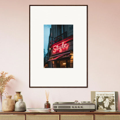 Framed wall art featuring a neon Style sign for urban dreaming room decor