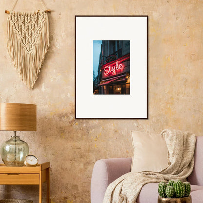 Framed wall art of a neon Spice sign for urban dreaming room decor