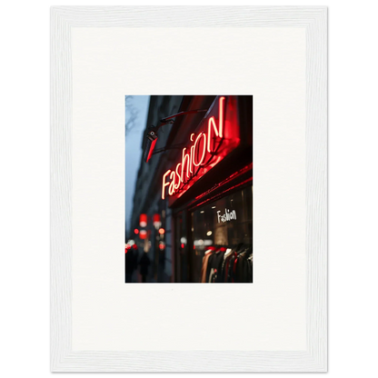 Neon red Fashion sign glowing on storefront, perfect for urban symphony room decoration