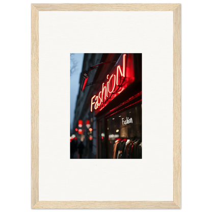 Framed neon Fashion sign on a storefront, perfect for Urban Symphony room decoration