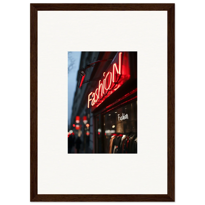 Neon red Fashion sign glowing on a storefront, perfect for urban symphony room decoration