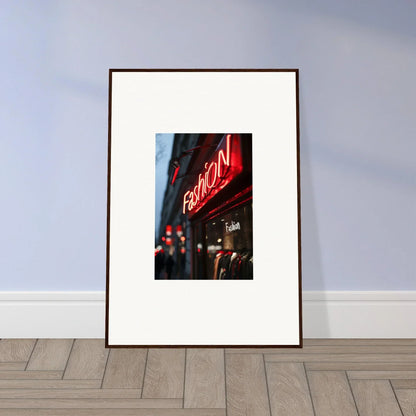 Framed photograph of a neon FASHION sign for trendy room decoration in Urban Symphony style