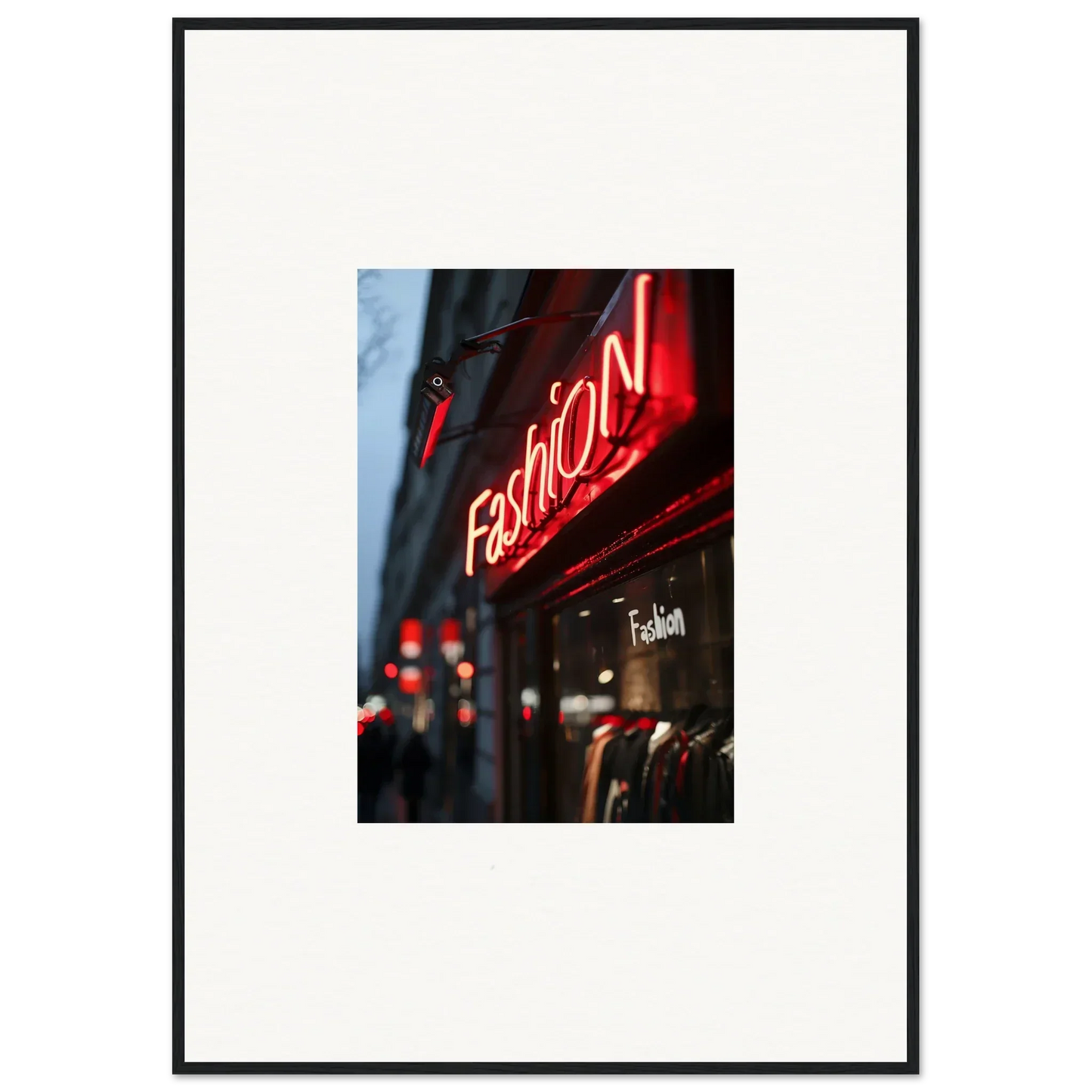 Neon red Fashion sign on storefront, perfect for Urban Symphony room decoration canvas print