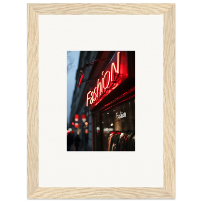 Framed neon Fashion sign glowing red, perfect for urban symphony room decoration