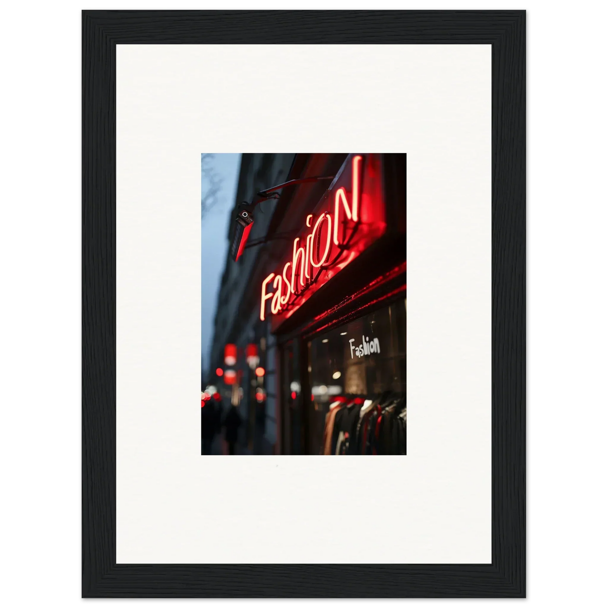 Neon red Fashion sign lighting up a store for a vibrant urban symphony aesthetic