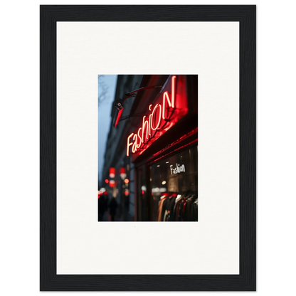 Neon red Fashion sign lighting up a store for a vibrant urban symphony aesthetic