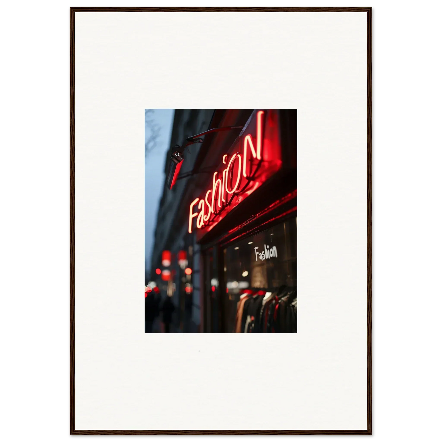 Neon red Fashion sign lighting up a storefront for Urban Symphony room decoration