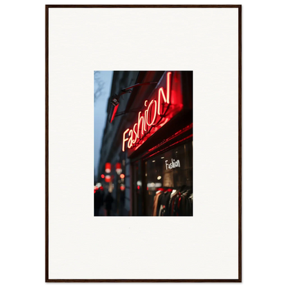 Neon red Fashion sign lighting up a storefront for Urban Symphony room decoration