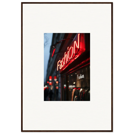 Neon red Fashion sign lighting up a storefront for Urban Symphony room decoration