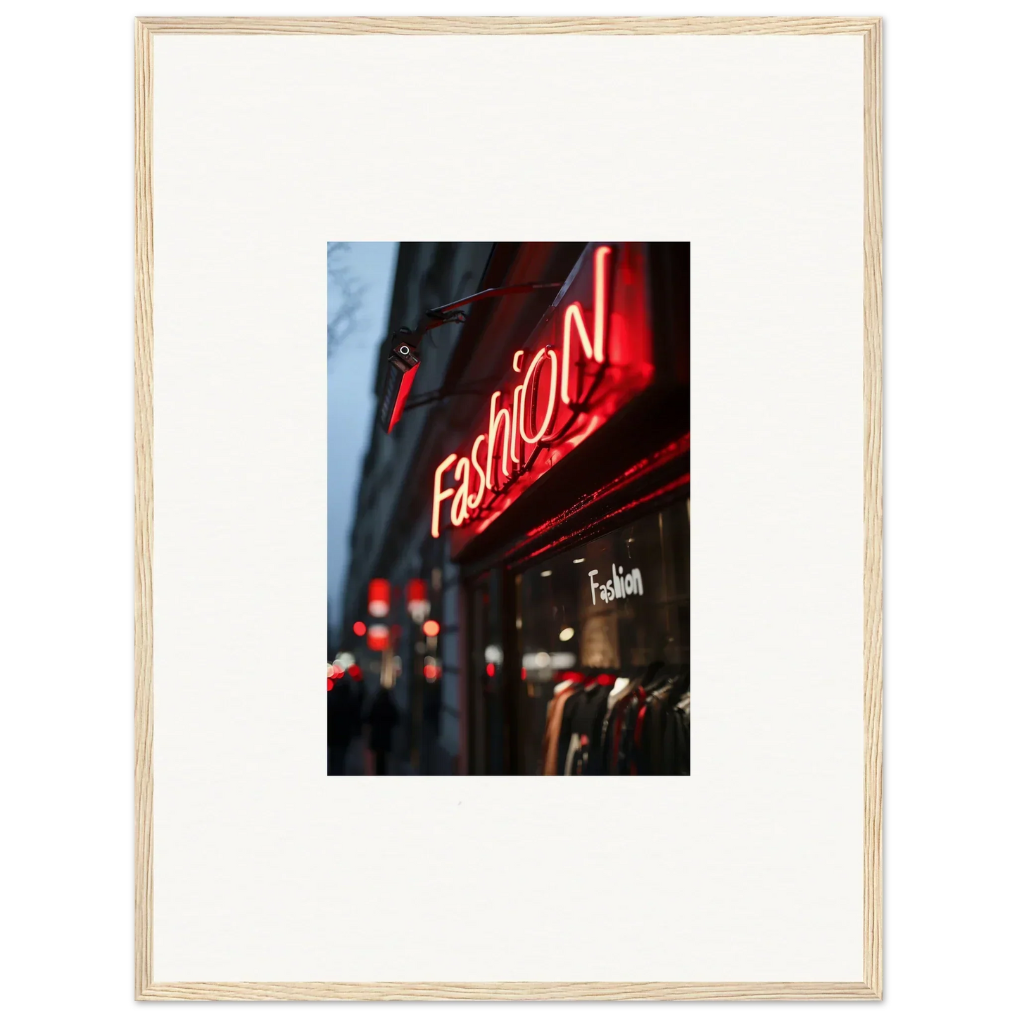 Neon red Fashion sign lighting up storefront, adding flair to urban symphony room decoration