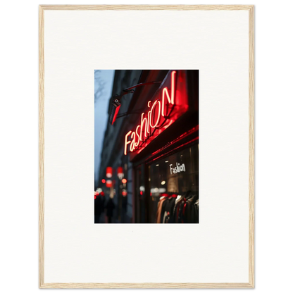 Neon red Fashion sign lighting up storefront, adding flair to urban symphony room decoration