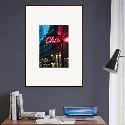 Framed photo of a neon Chic sign, perfect for Neon Urban Whispers decor vibes