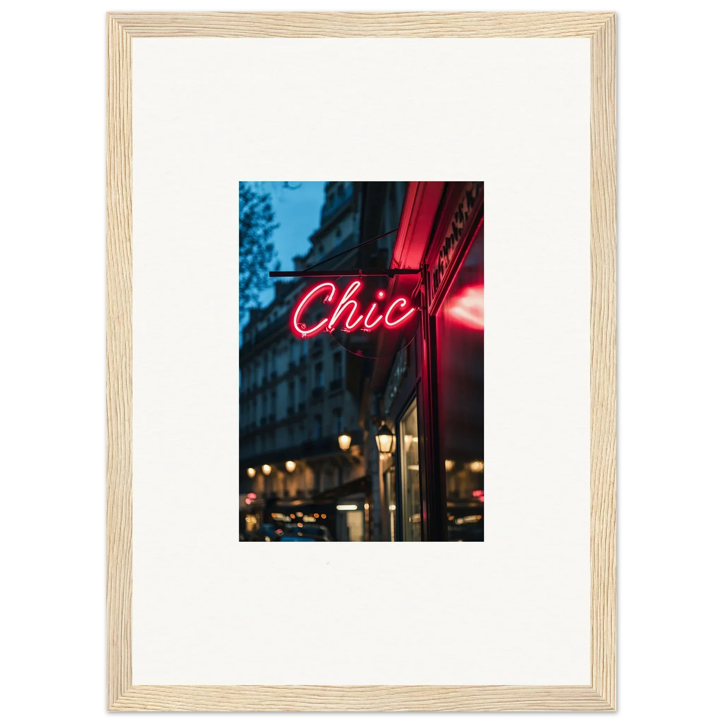 Neon sign reading Chic in red cursive from Neon Urban Whispers collection