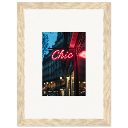 Framed photo of a neon Chic sign, part of Neon Urban Whispers collection at night