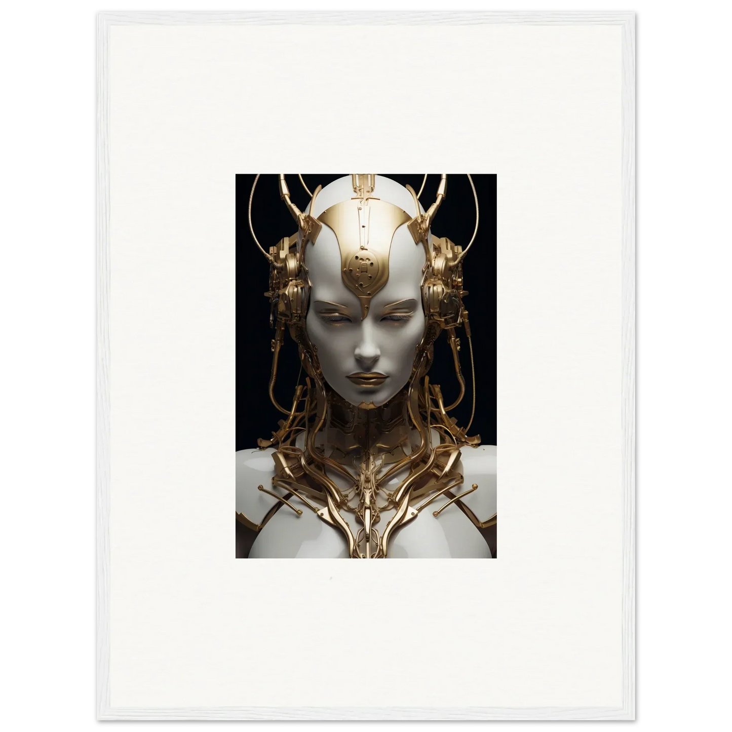 Futuristic bust with golden headpiece, perfect for Monarch Dream room decoration canvas print