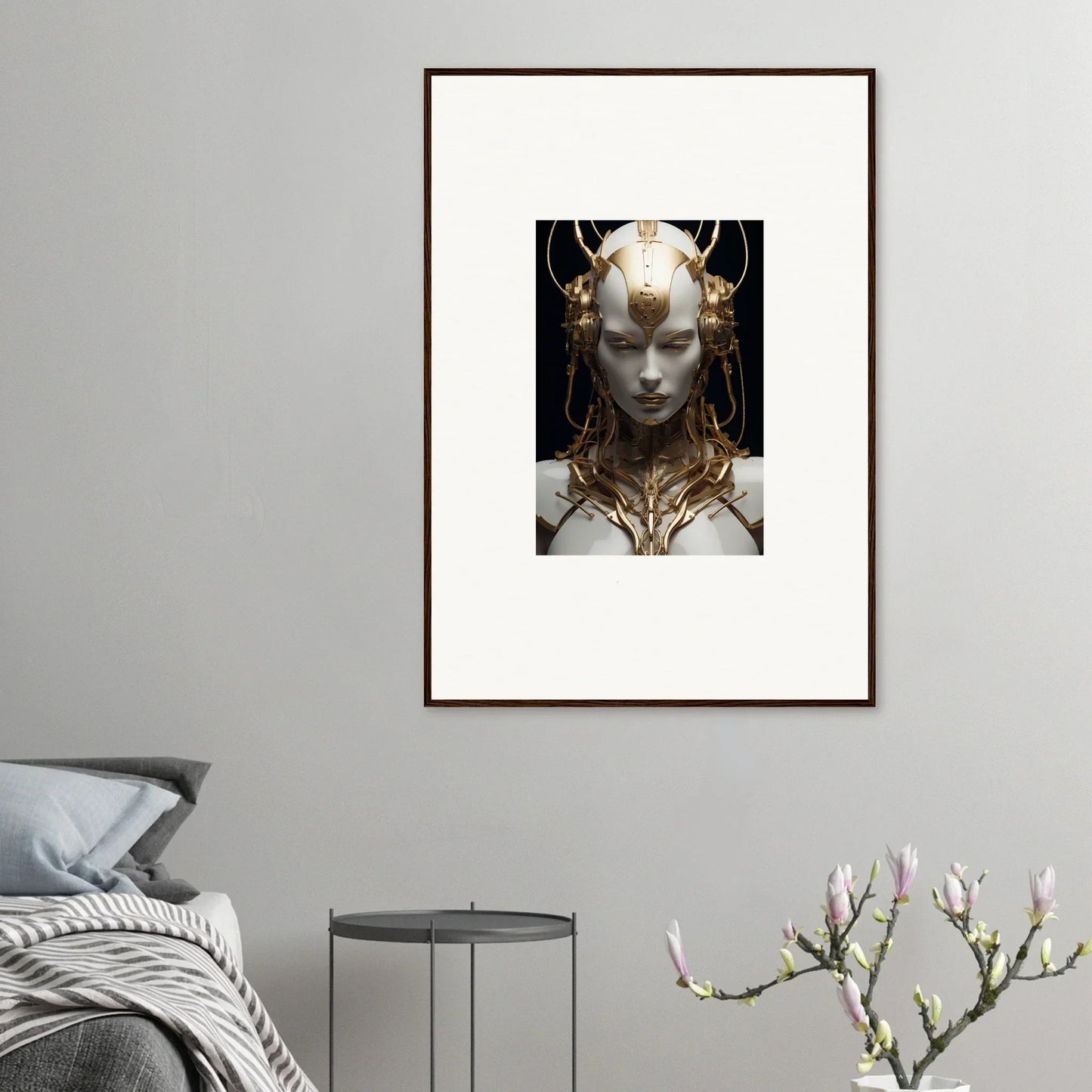 Surreal canvas print of a golden embellished figure for unique room decoration