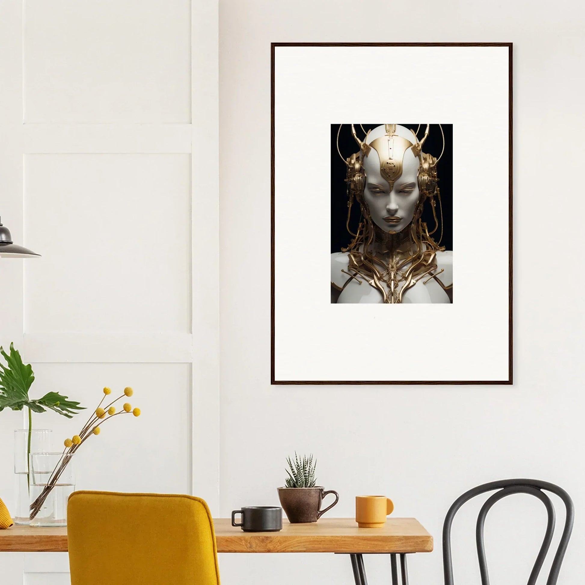 Framed canvas print of a futuristic humanoid figure for stylish room decoration