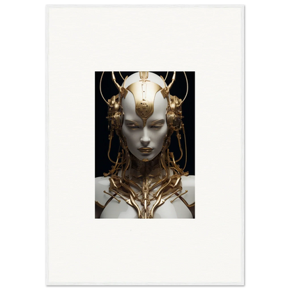 Futuristic bust with ornate golden headpiece perfect for a Monarch Dream canvas print