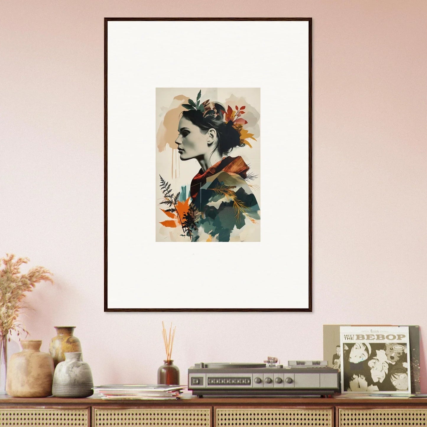 Framed wall art featuring a person with floral elements in an Autumn Waltz theme