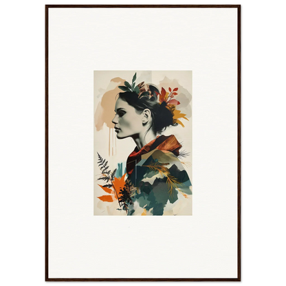 Framed wall art of autumn waltz with a profile portrait and colorful foliage