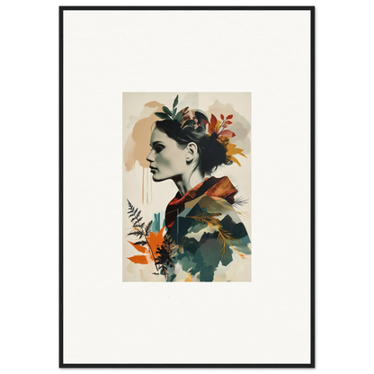 Portrait of a woman decorated with autumn leaves, ideal for framed wall art and room decor