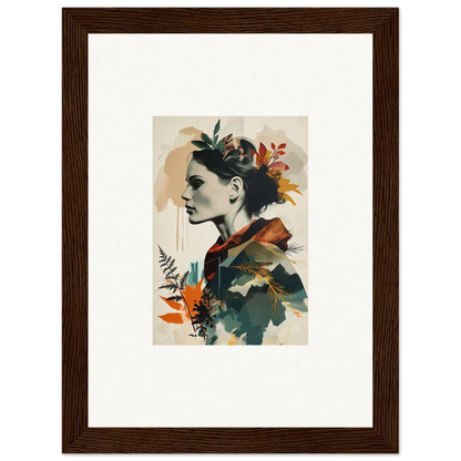 Framed wall art of a woman’s profile with autumn leaves for stylish room decor