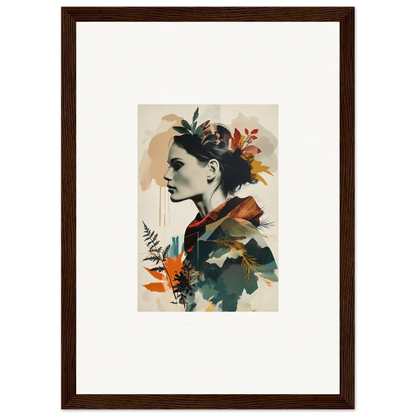 Framed wall art of a woman’s profile with autumn leaves for stunning room decor