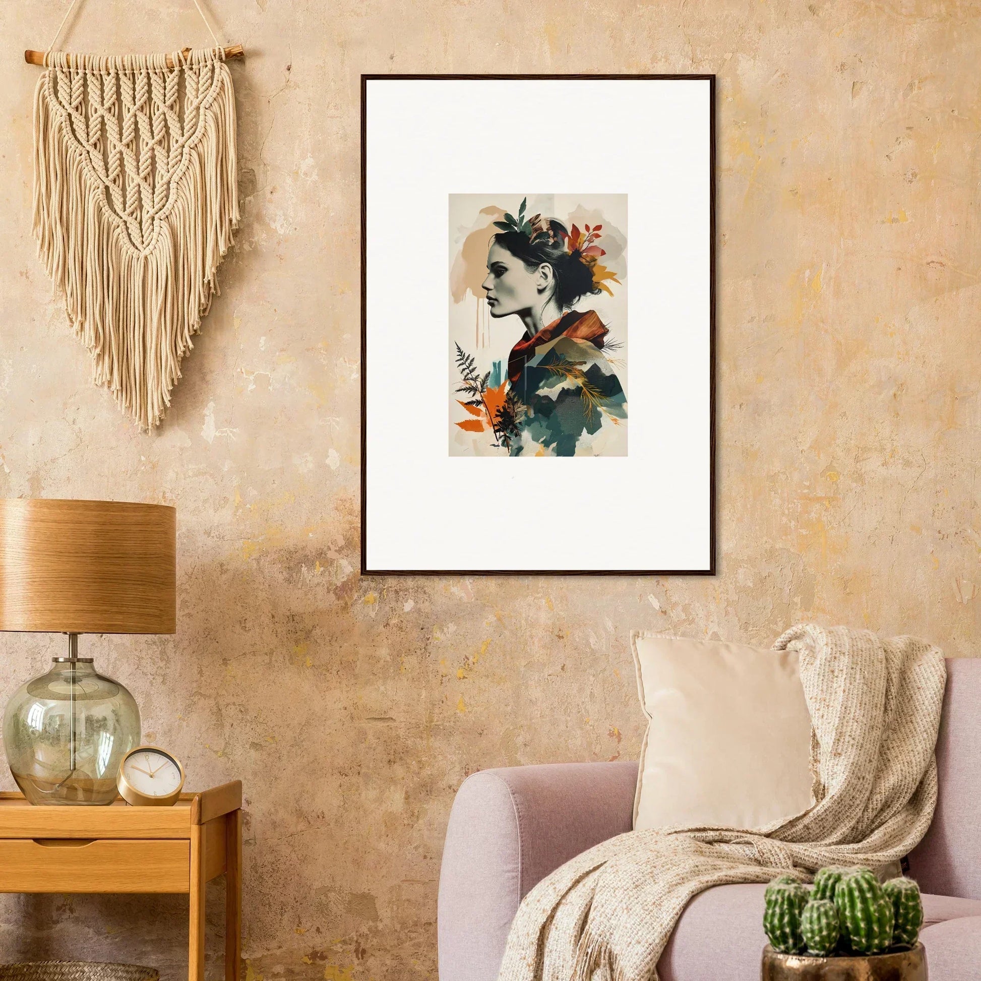 Framed wall art featuring a floral profile portrait for autumn waltz room decor