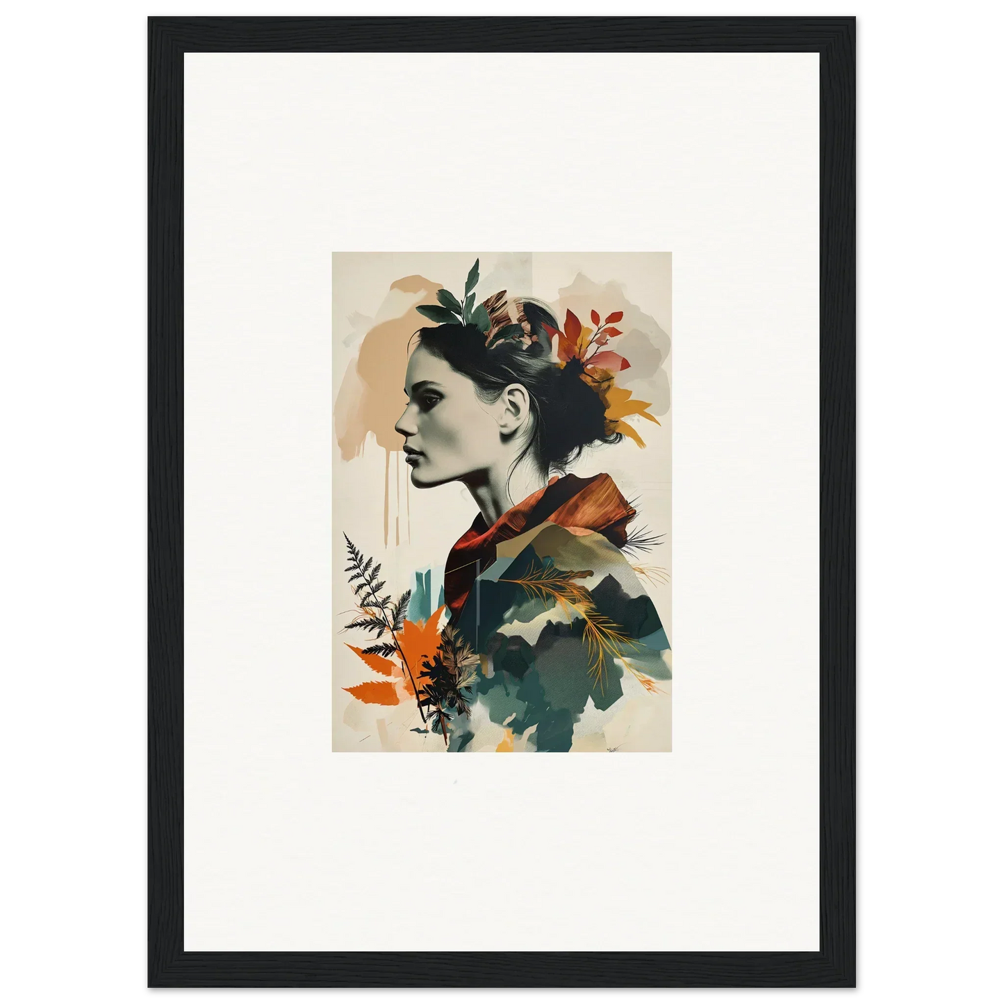 Artistic portrait of a woman with autumn leaves for autumn waltz framed wall art