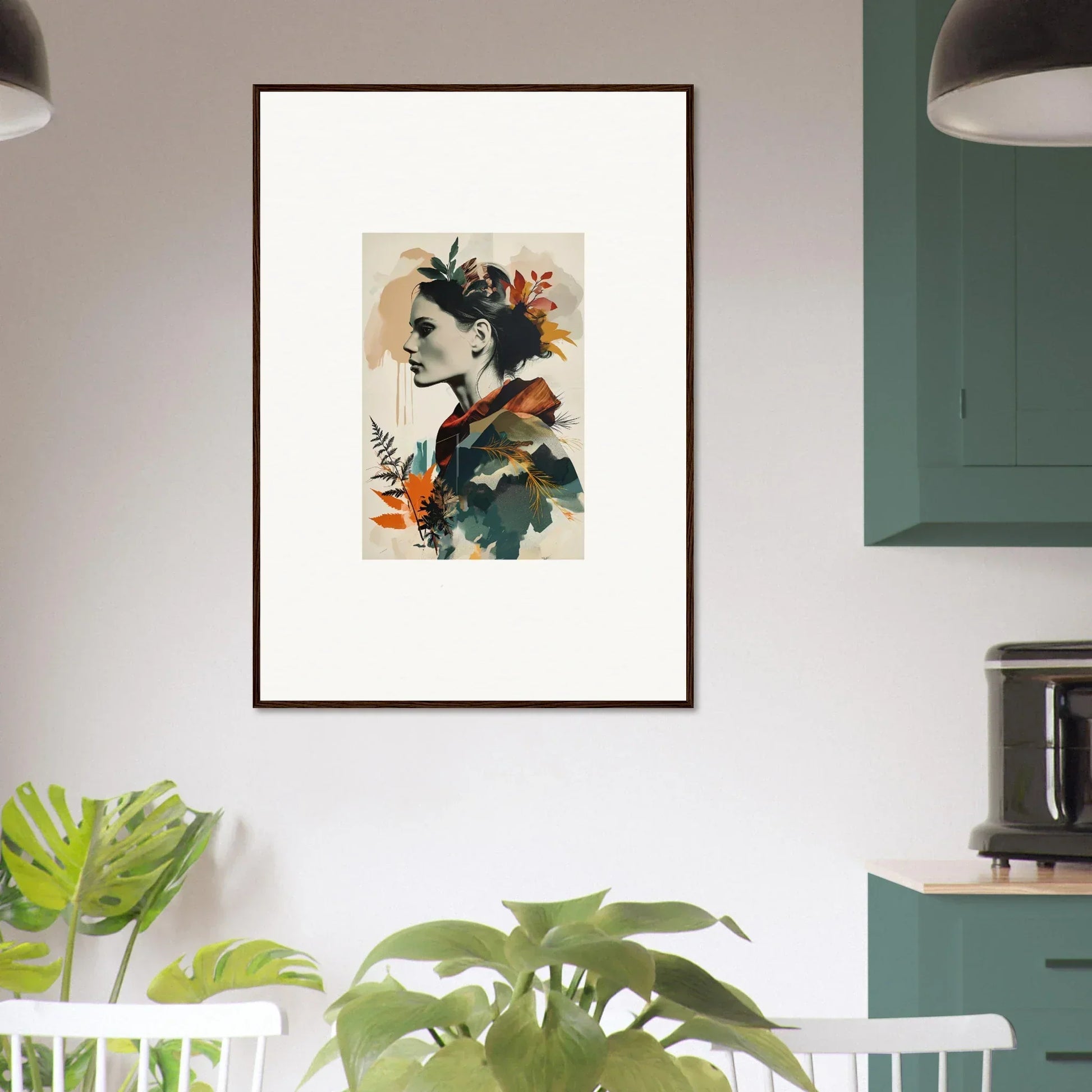 Framed wall art of woman with abstract colors, perfect for autumn waltz room decor