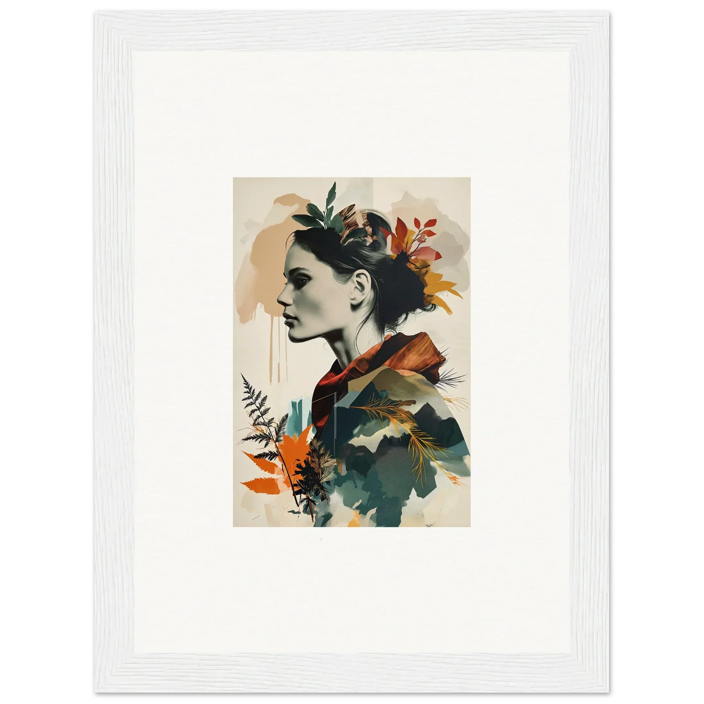 Portrait of a woman with autumn leaves, perfect for autumn waltz room decor