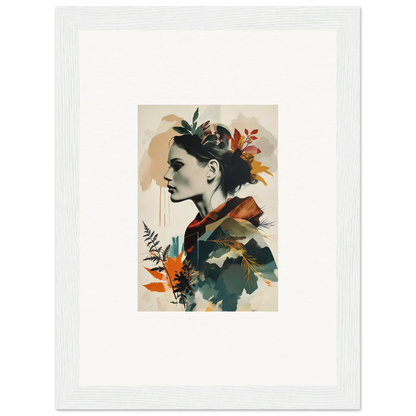 Portrait of a woman with autumn leaves, perfect for autumn waltz room decor