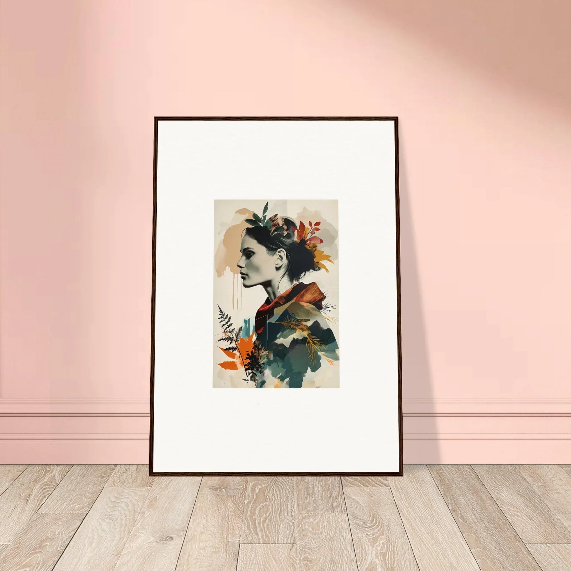 Framed wall art of a profile view with colorful floral elements, perfect for autumn waltz room decor